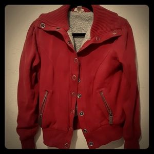 Button up red bomber jacket